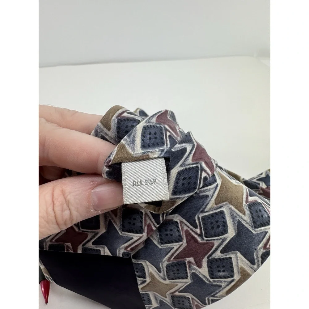 NWOT Vintage Pierre Cardin Silk Tie Blue Burgundy Geometric Wide Designer 90's